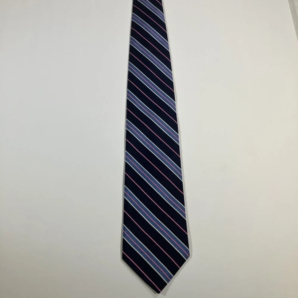 Brooks Brothers Navy Blue & Pink Striped Tie USA Made‎ English Silk 60